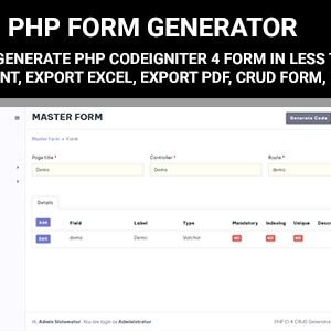 PHP Form Generator - Codeigniter 4 Form Master, Form Header Detail, User Management, Multi-language